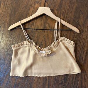 Princess Polly beige cropped ruffle tank
